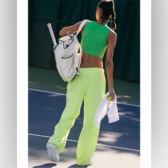 NEW FP Movement Free People MVP Pants Neon Green Slouchy Wide Loose Baggy Boho - Picture 3 of 13